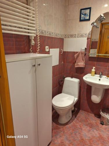 ソポトにあるBugenwilla Apartamentのバスルーム(トイレ、洗面台付)