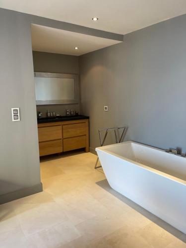 Cette grande chambre dispose d'une baignoire et d'un comptoir. dans l'établissement Villa LA ALEGRIA, à Nice