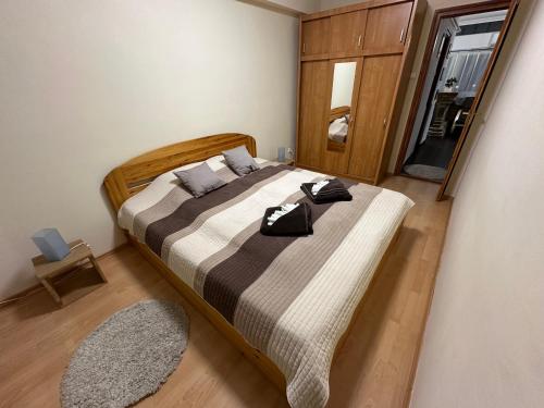 een slaapkamer met een groot bed in een kamer bij Central Apartman Makó in Makó