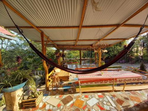 a hammock in the middle of a patio at Alojamiento Rural Manu Viajeros in San Agustín