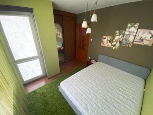 1 dormitorio con cama blanca y ventana en Apartament Krośnieńska, en Rzeszów