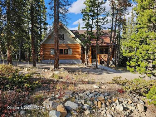 una cabaña de madera en medio de un bosque en Moose Mtn Lodge/Luxury Cabin/Hot Tub/Fireplace, en Fairplay