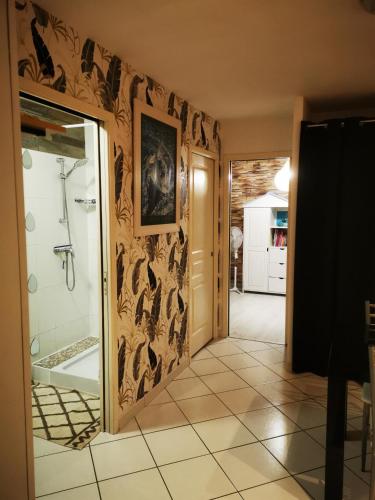 Aigrefeuille-dʼAunis的住宿－Escapade charentaise，设有带步入式淋浴间和步入式淋浴间的浴室