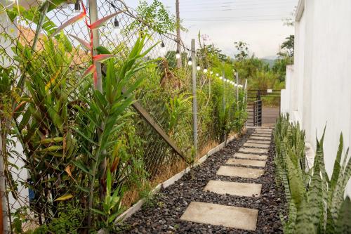 a garden path with plants and a fence at Markinkia - Estancia Amazónica in Macas