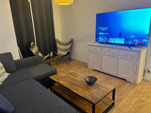 - un salon avec un canapé et une télévision à grand écran dans l'établissement Studio Climatisé Refait à neuf #16, à Toulon