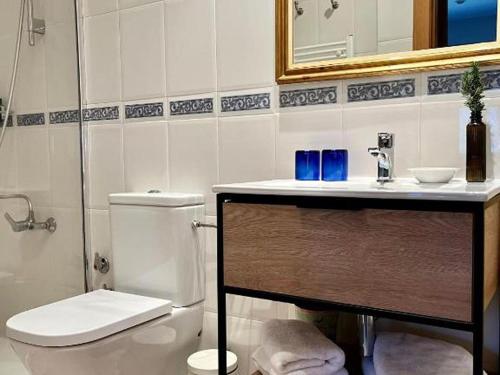 a bathroom with a toilet and a sink at Rural apartment with nice views and shared pool in Montseny