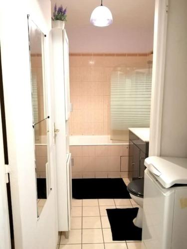 une salle de bain avec toilettes, lavabo et baignoire dans l'établissement Studio avec terrasse aux Portes de Paris, aux Lilas