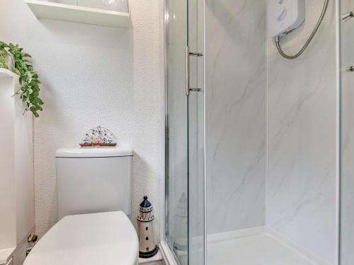 a bathroom with a toilet and a glass shower at 1 Bed in Plymouth 91835 in Turnchapel