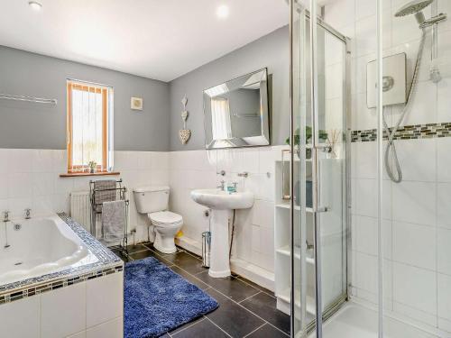 La salle de bains est pourvue d'un lavabo, de toilettes et d'une douche. dans l'établissement 2 Bed in St Clears 92026, à St Clears