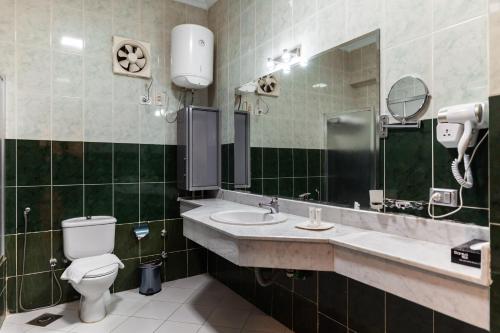 a bathroom with a toilet and a sink and a mirror at Assiut Cement Hotel in Asyut