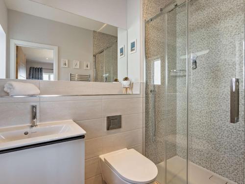 a bathroom with a shower and a toilet and a sink at 4 Bed in Appledore 92041 in Appledore