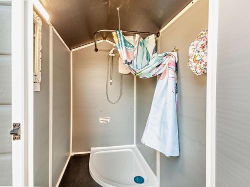 een kleine badkamer met een toilet en een wastafel bij 1 Bed in Llanrhaeadr 91890 in Llanrhaiadr