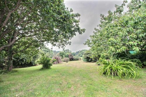 a field of grass with trees and bushes at Maison blanche in Plougrescant