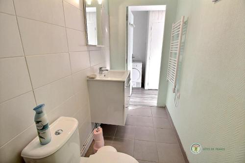 La petite salle de bains est pourvue de toilettes et d'un lavabo. dans l'établissement Le ploubaz, à Ploubazlanec