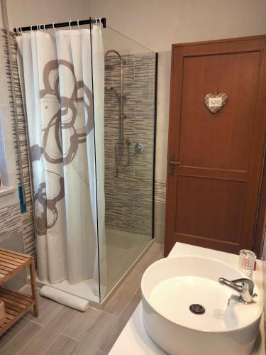 a bathroom with a sink and a shower at B&B Le Mi' Cocche in Capannori