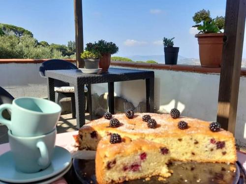 un trozo de pastel en un plato junto a una taza de café en Casa Allorello, en Laureana Cilento