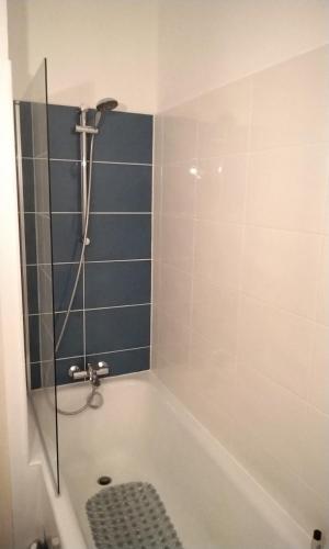 Das Bad ist mit einer Badewanne mit einer Dusche ausgestattet. in der Unterkunft La maison de Dom in Cognac