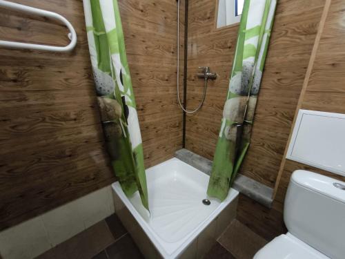 a bathroom with a shower and a toilet at Bambukovyi Gai in Kyiv