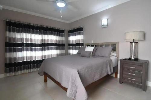 Un dormitorio con una cama grande y una ventana. en Secluded Ravinia Gem in Kingston 6, en Kingston
