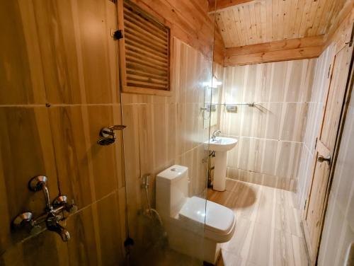 a bathroom with a toilet and a sink at Greenland Cottage's Arambol in Arambol