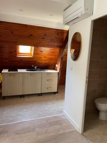 un bagno con lavandino e WC di Maison Périgoudine a Saint-Philippe-dʼAiguille