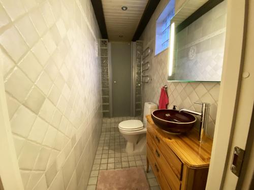 een badkamer met een wastafel en een toilet bij Holiday home in central Hoganas in Höganäs