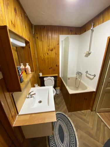 ein Badezimmer mit einem Waschbecken, einer Badewanne und einem WC in der Unterkunft saint florentin in Saint-Florentin