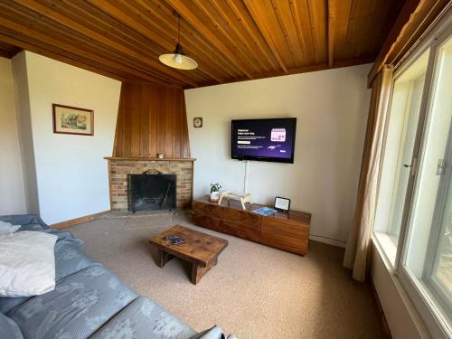 a living room with a couch and a fireplace at Hermosa casa zona céntrica Bariloche in San Carlos de Bariloche