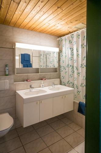a bathroom with a sink and a toilet at Landwasser in Davos