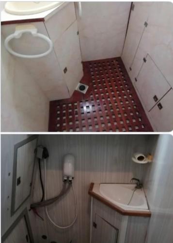a small bathroom with a sink and a toilet at vacances de rêve sur la méditerranée in Empuriabrava
