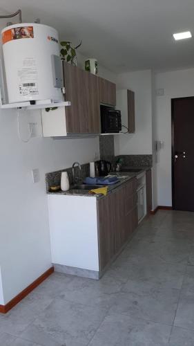 a kitchen with a counter top and a microwave at Depto Piacentini p/ 1 o 2 personas in Resistencia