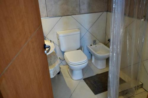 a bathroom with a toilet and a sink at Complejo del Este in San Carlos de Bariloche