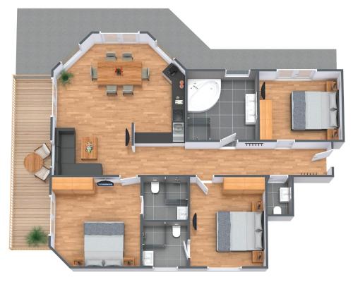 a rendering of a house with a floor plan at Alpendiamond Ski in & Bike Out apartments Top 200, 400 & penthouse 600 in Sölden