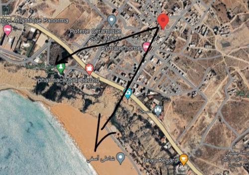 a map of a beach with a red dot at Apartment in Safi Fantastic Near the sea, Morocco in Safi
