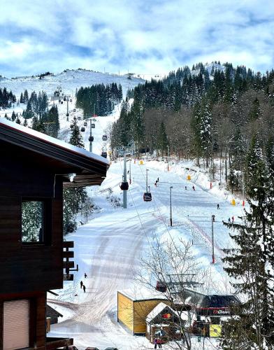 a snow covered ski slope with people on a ski lift at Grandpa's Chalet Jahorina in Jahorina
