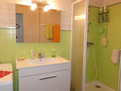 une salle de bain avec un lavabo et une douche dans l'établissement Appartement 1 chambre avec TV, Wi-Fi, animaux admis - FR-1-323-412, à Saint-Jean-de-Monts