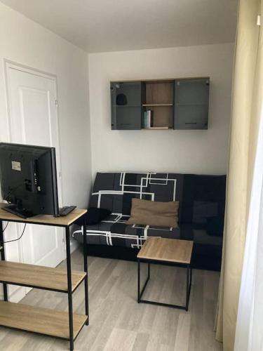 un salon avec un canapé et une télévision dans l'établissement Grand studio confort Evreux, à Évreux