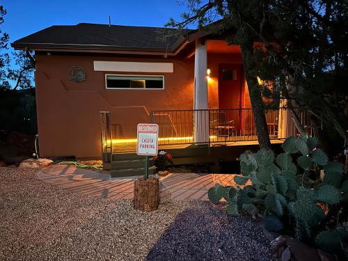 a house with a no parking sign in front of it at Cathedral Casita at Sedona Cathedral Hideaway LLC in Sedona