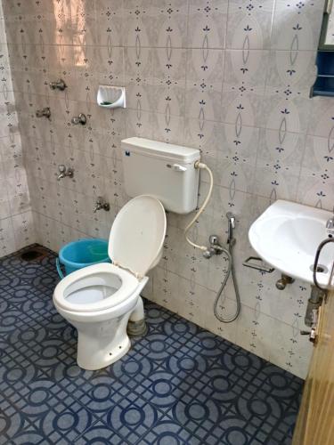 a bathroom with a toilet and a sink at FLOBESTIAN BEACH VILLA CANDOLIM BEACH in Aguada