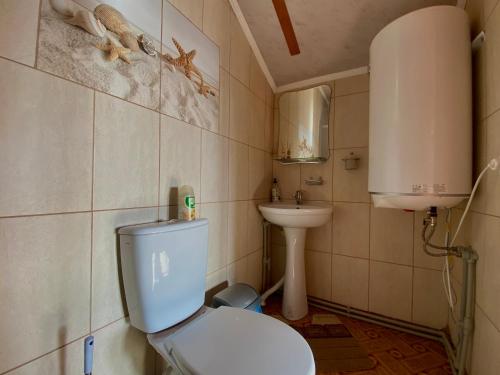 uma casa de banho com um WC e um lavatório em Котедж Краєвид em Yablunytsya