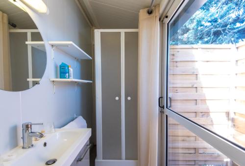 濱海阿熱萊斯的住宿－Domaine La Pinède Enchantée，一间带水槽和镜子的浴室