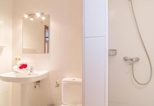 a bathroom with a toilet and a sink and a shower at Apartamentos MHM in Cala Ratjada