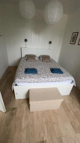 - une chambre avec un grand lit et 2 oreillers dans l'établissement Petit Appartement à Uriage, à Vaulnaveys-le-Haut