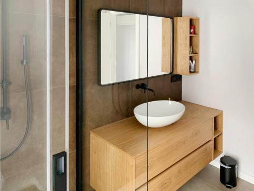 La salle de bains est pourvue d'un lavabo et d'une douche. dans l'établissement Casa Matko, à Kostanjevica na Krasu