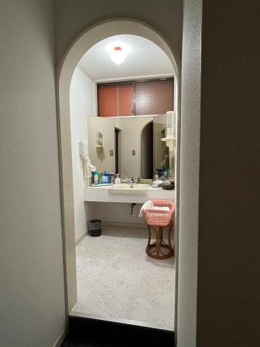 a bathroom with a sink and a mirror at ロビンホテルRobin Hotel in Yachimata