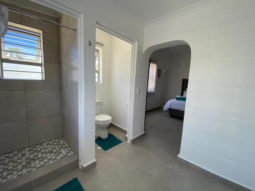 a bathroom with a shower and a toilet in it at No 1 Guest house in Cape Town