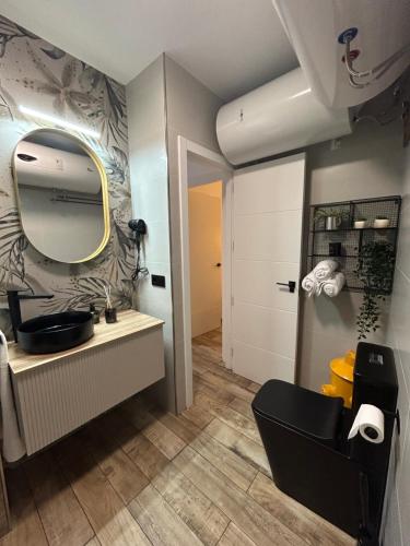 La salle de bains est pourvue d'un lavabo et d'un miroir mural. dans l'établissement AT Góngora 11 con Parking, à Cordoue