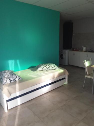 a bedroom with a bed with a green wall at Lupita 3 in General Roca