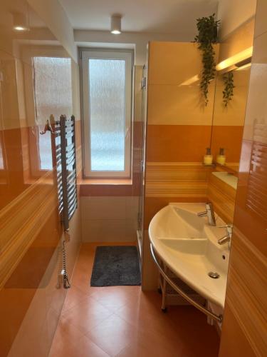a bathroom with a tub and a sink and a shower at APARTMENT A&D CENTRUM in Poprad