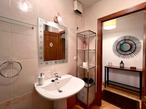 uma casa de banho com um lavatório e um espelho em Apartament de La Coma em Llavorsí